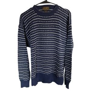 Vtg 80s 90s Eddie Bauer Black Label Sweater M/L Birdseye Blue Preppy Prep